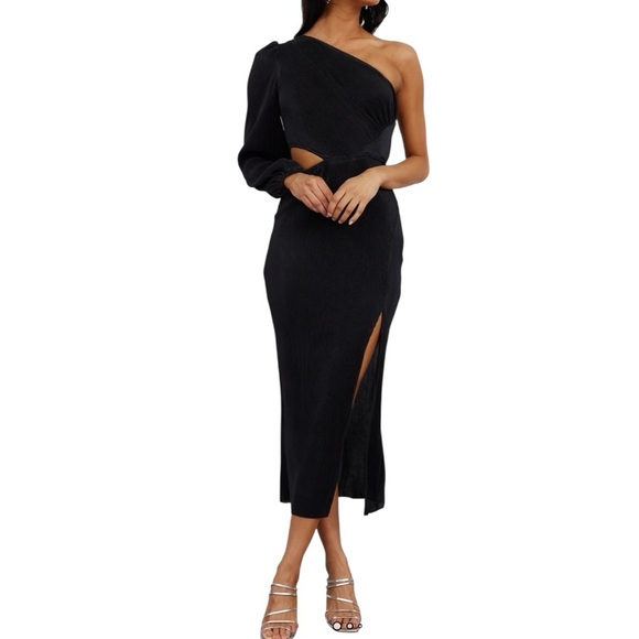 Hello Molly Honey Lover Midi Dress Black Size 6 One Shoulder Waist Cut Out - Picture 1 of 16